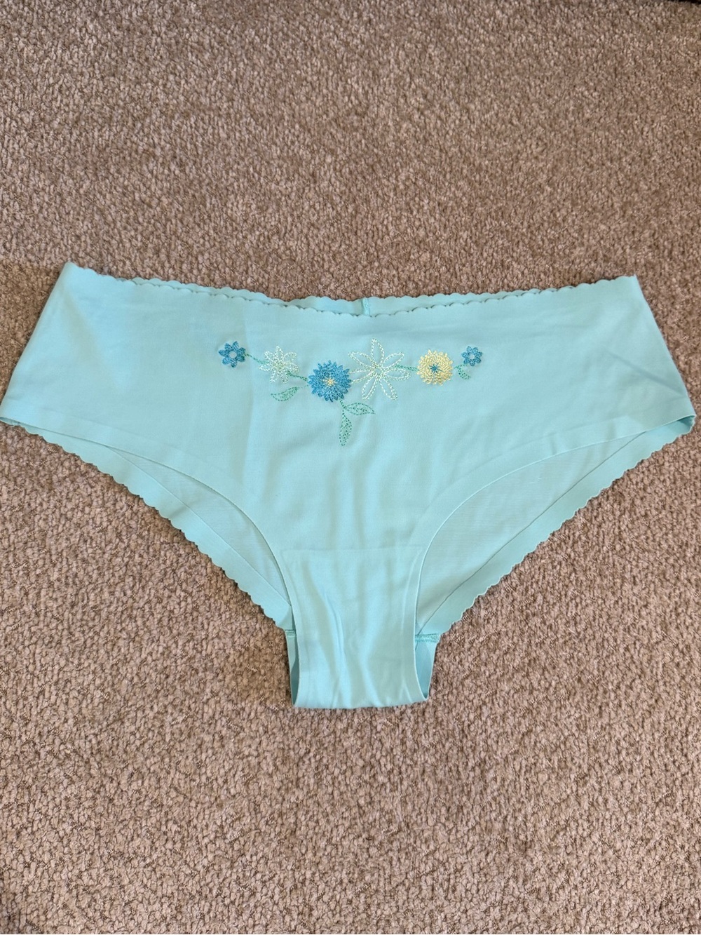 Victoria's Secret Light Aqua Floral Embroidered Hiphugger